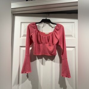 Altar'd State Pink Ribbed Long Bell Sleeved Crop Top. Size medium